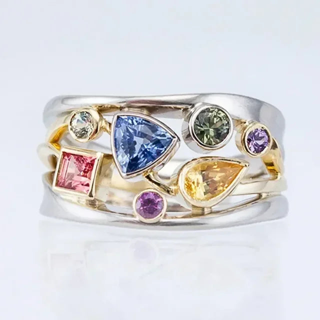 Vícebarevný vintage prsten ze zlata a stříbra