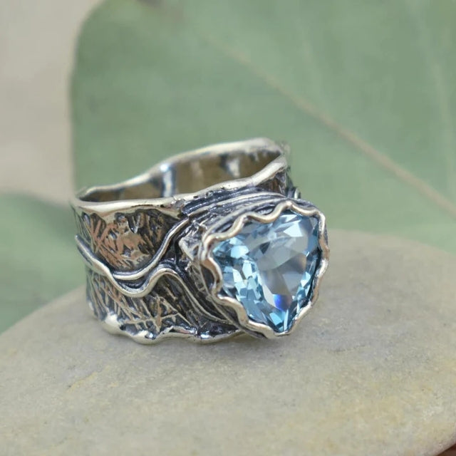 Anillo Vintage de Circonio Azul en Plata