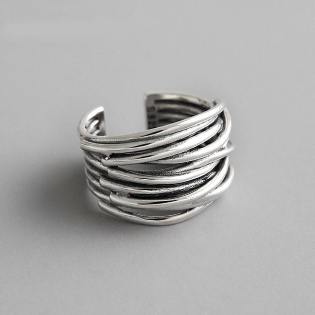 Stříbrný nastavitelný vrstvený prsten