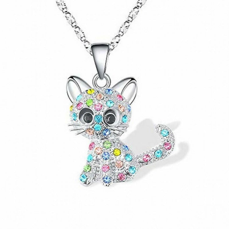 Stříbrný náhrdelník s koťátky a barevnými zirkony