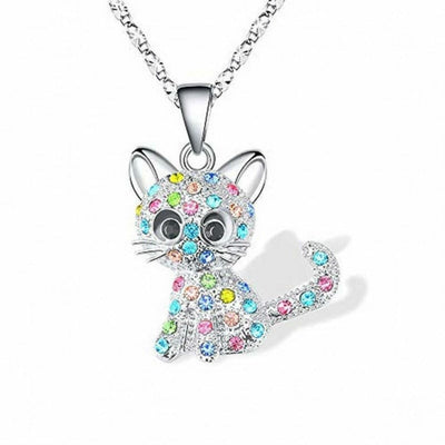 Stříbrný náhrdelník s koťátky a barevnými zirkony