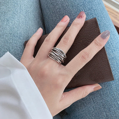 Stříbrný nastavitelný vrstvený prsten
