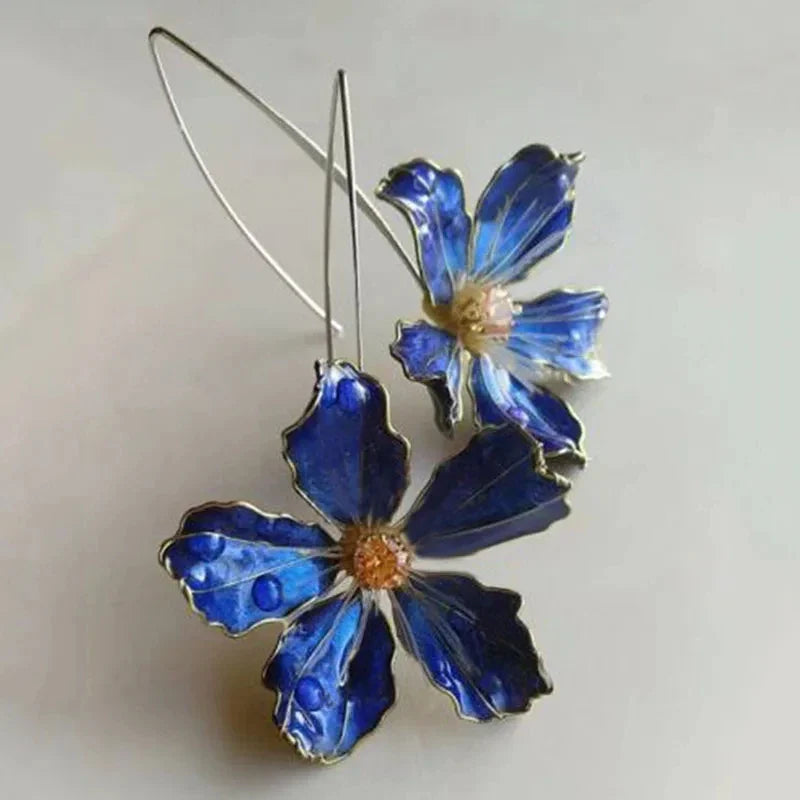 Modré vintage květinové náušnice