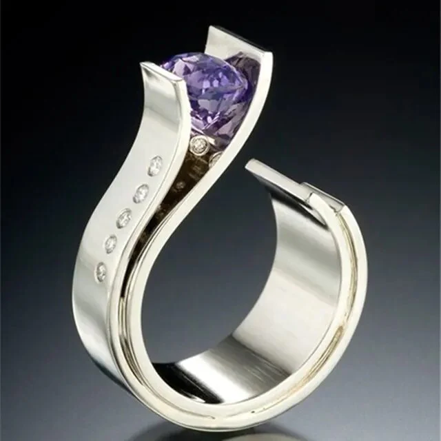 Anillo Cristal Morado Vintage en Plata