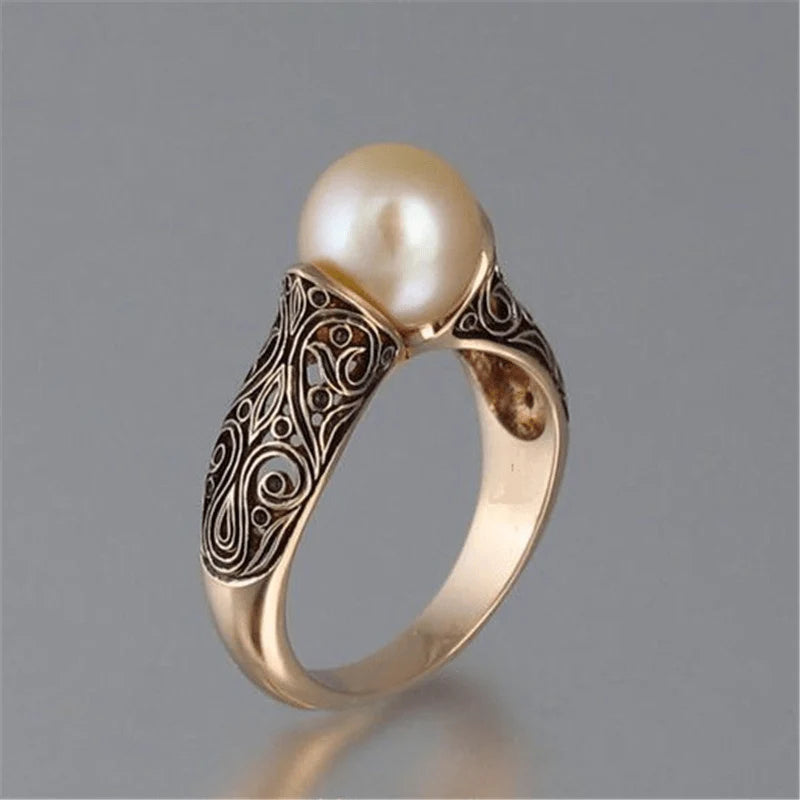 Vintage perlový zlatý prsten