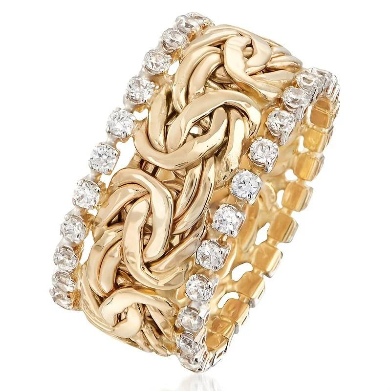 Vintage zlatý prsten s opletenými zirkony