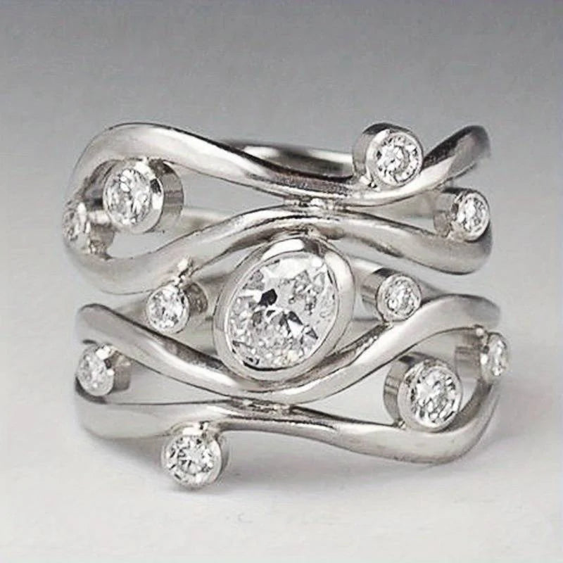 Vintage nepravidelný prsten ze stříbra a zirkonů