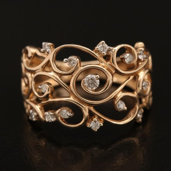 Vintage prsten Ivy se zirkony ve zlatě