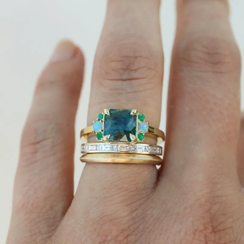 Sada vintage modrých skleněných prstenů