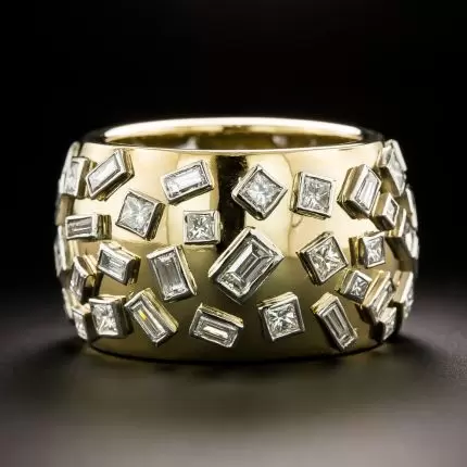 Vintage skleněný vykládaný zlatý prsten