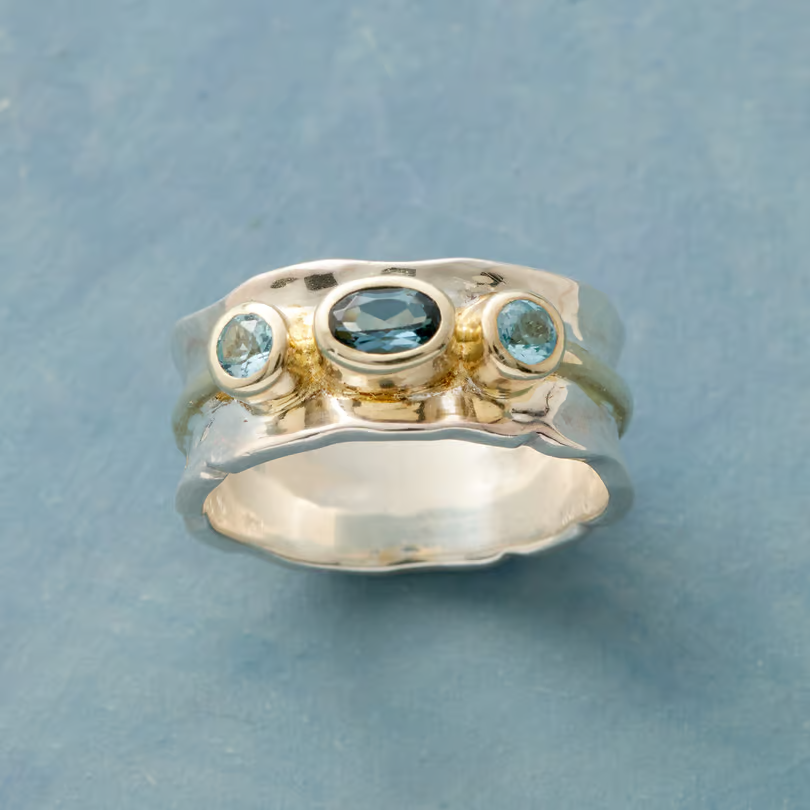 Modrý prsten s vintage krystaly