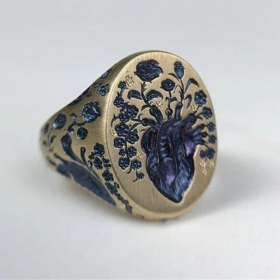 Anillo Floral Azul Vintage en Oro