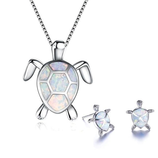 Sada náhrdelníku a náušnic z mořské želvy z opálu a stříbra